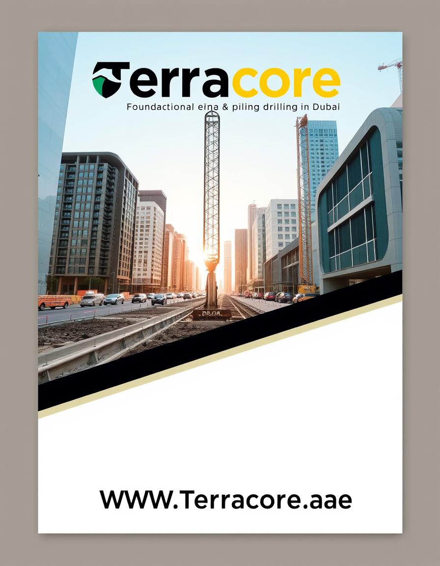 A clear and modern front cover design for an A4 booklet featuring a contemporary image representing urban infrastructure or deep drilling in Dubai