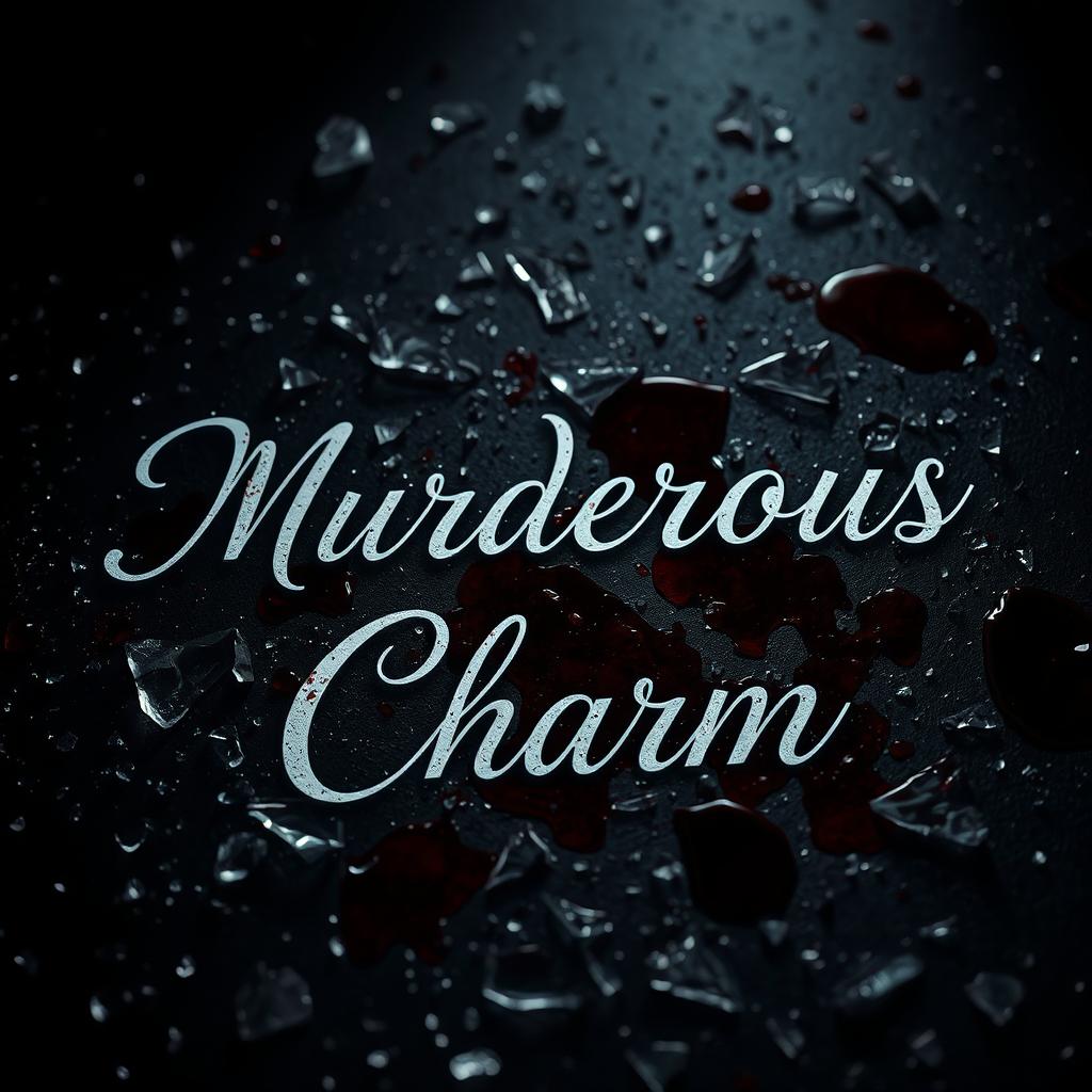 A dramatic and dark composition featuring shattered glass scattered across the ground, with real blood stains vividly contrasting against a dark surface
