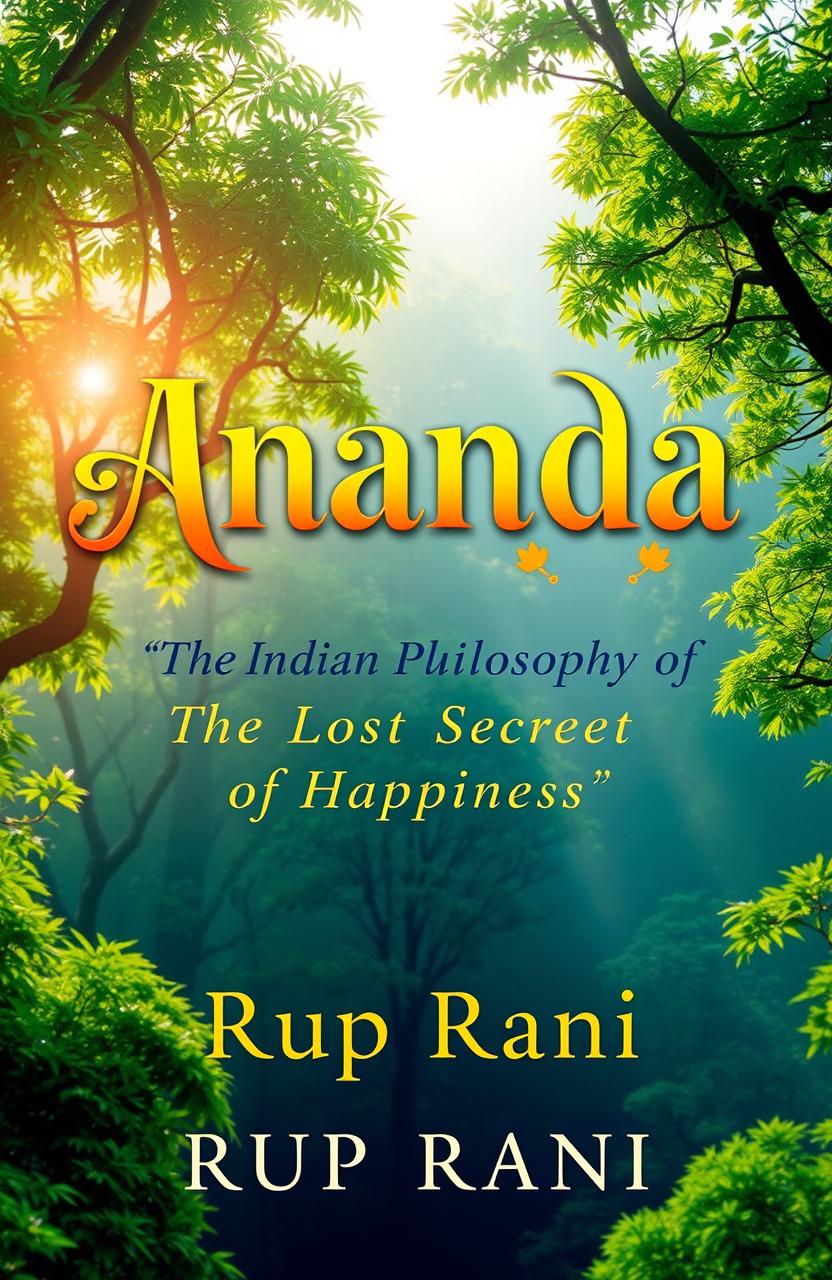 A captivating book cover design for 'Ananda: The Indian Philosophy of the Art of Fulfillment', with the subtitle 'The Lost Secret of Happiness'