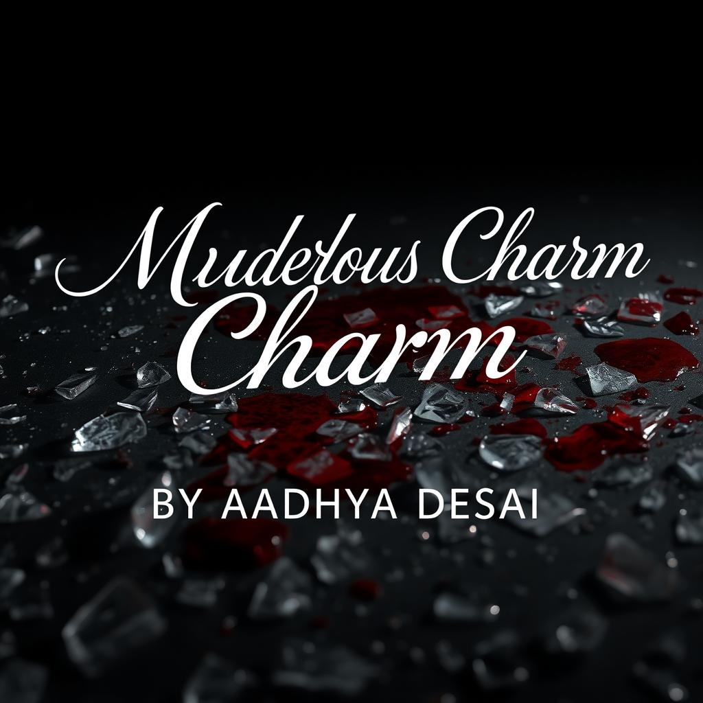 A dramatic and dark composition featuring shattered glass scattered across the ground, with real blood stains vividly contrasting against a dark surface