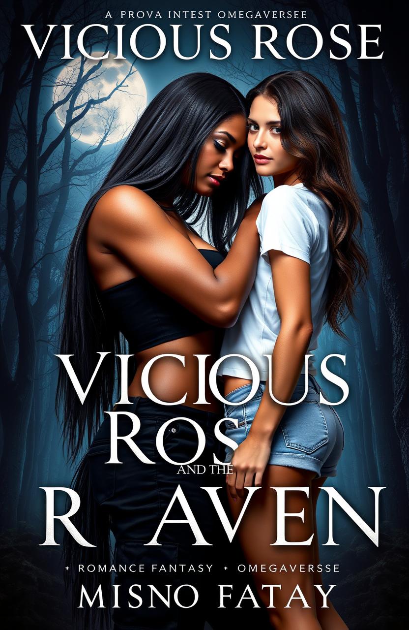 A dramatic book cover for 'Vicious Rose and the Raven', a romance fantasy omegaverse