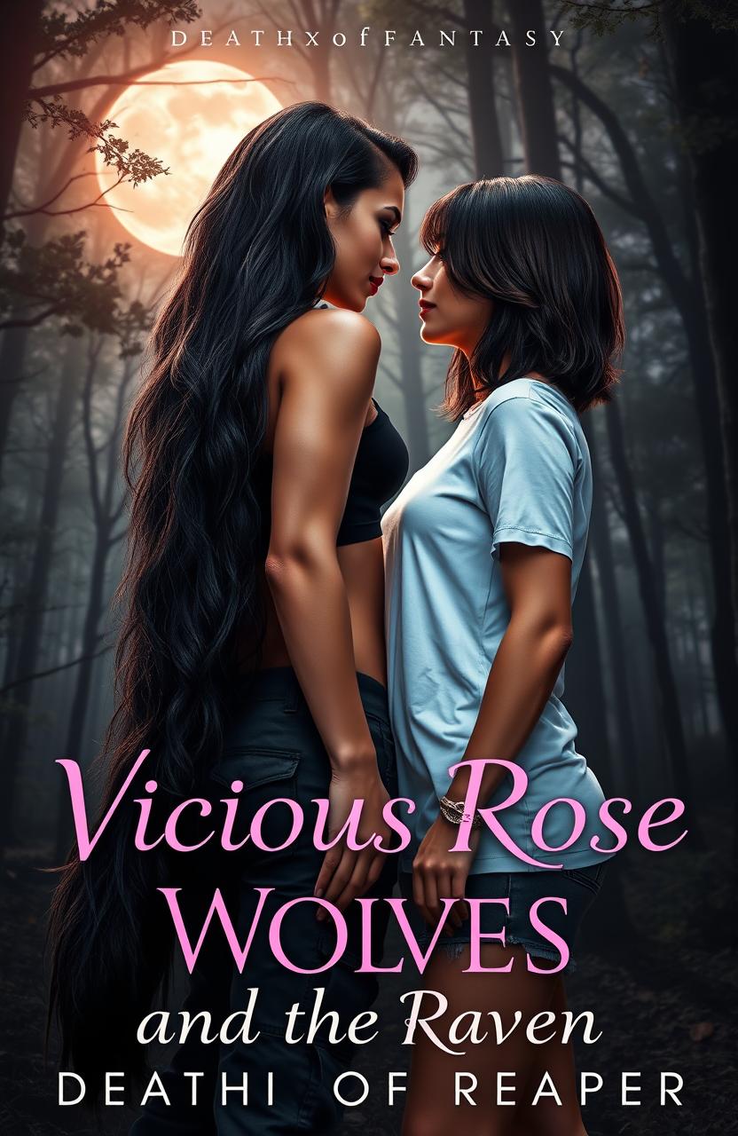 A captivating book cover design for a romance fantasy titled 'Vicious Rose and the Raven' by Deathxofxreaper