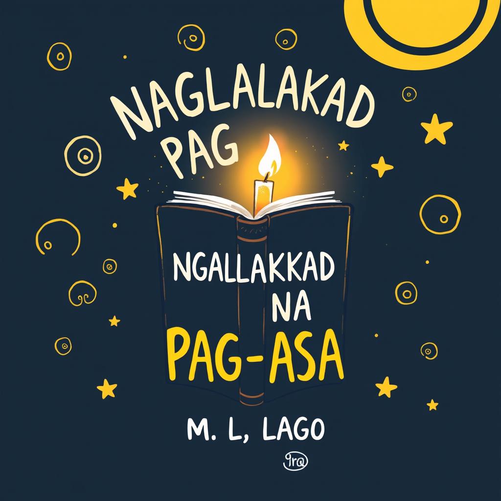 A whimsical doodle-style book cover for the title "NAGLALAKAD NA PAG-ASA" by author M