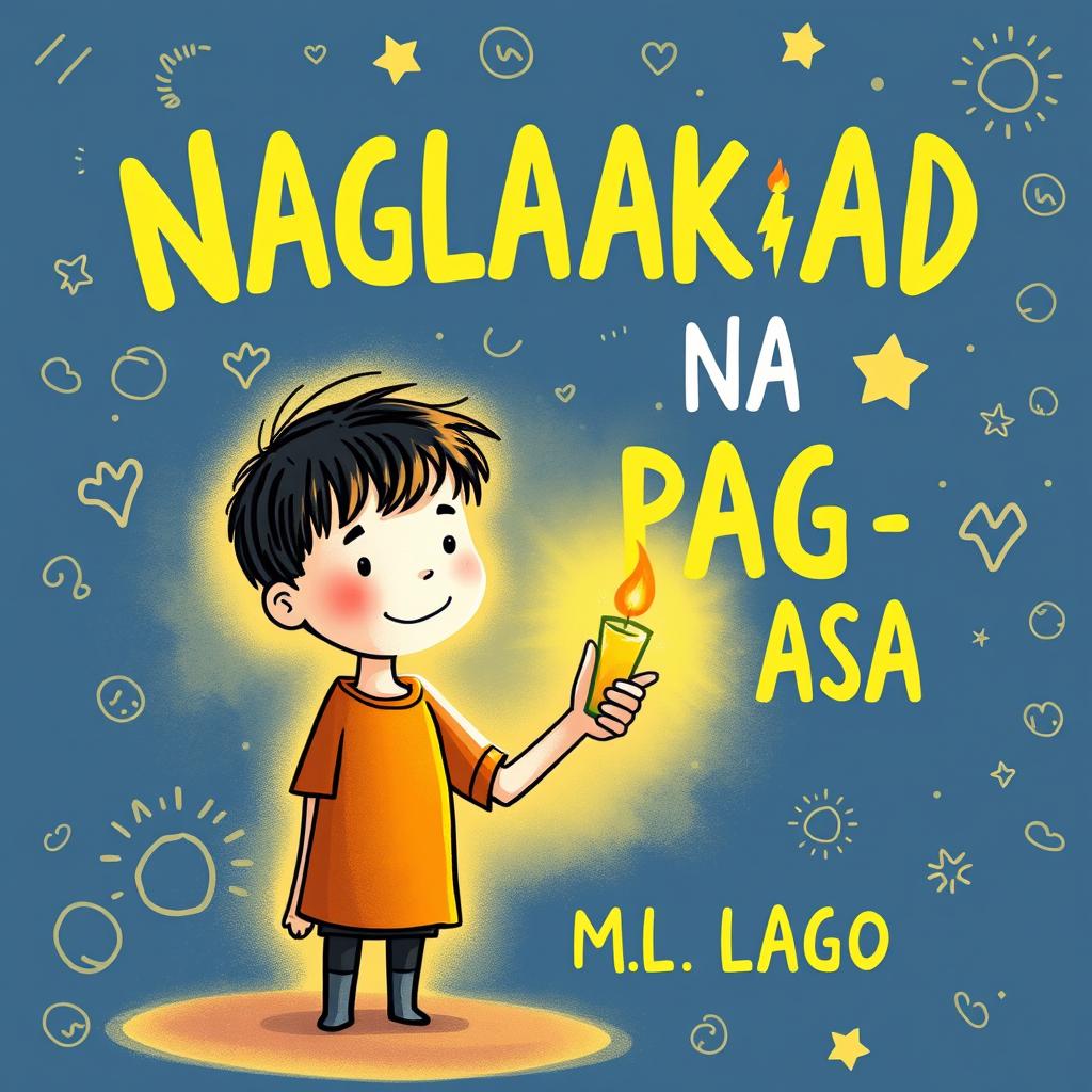 A whimsical doodle-style book cover featuring a young boy holding a glowing candle that illuminates the darkness around him