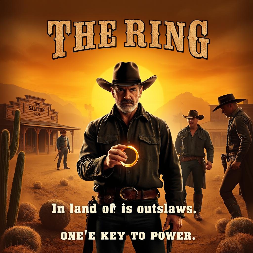 A western movie poster titled "The Ring" showcasing a dramatic, realistic scene set in the Wild West
