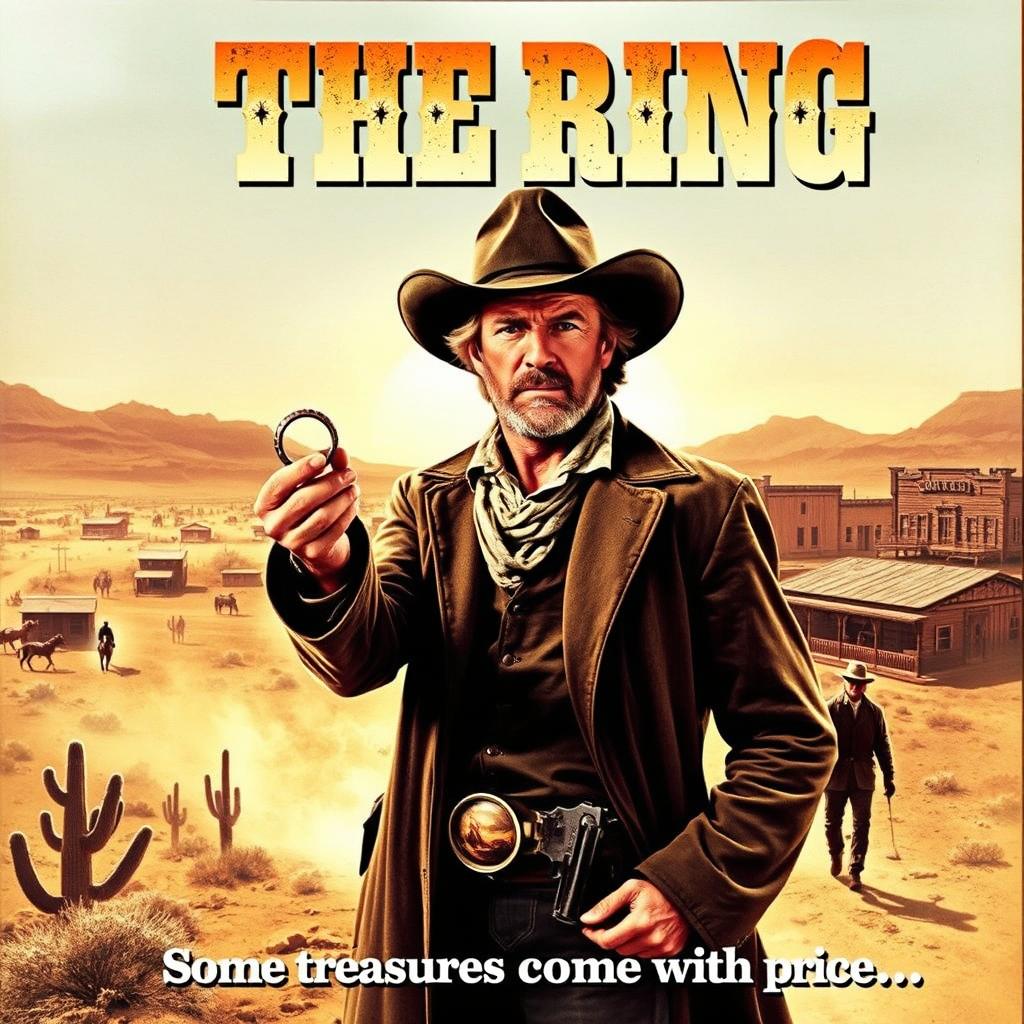 A 1970s Western movie poster titled "The Ring" featuring a classic, gritty scene that encapsulates the essence of vintage Western films