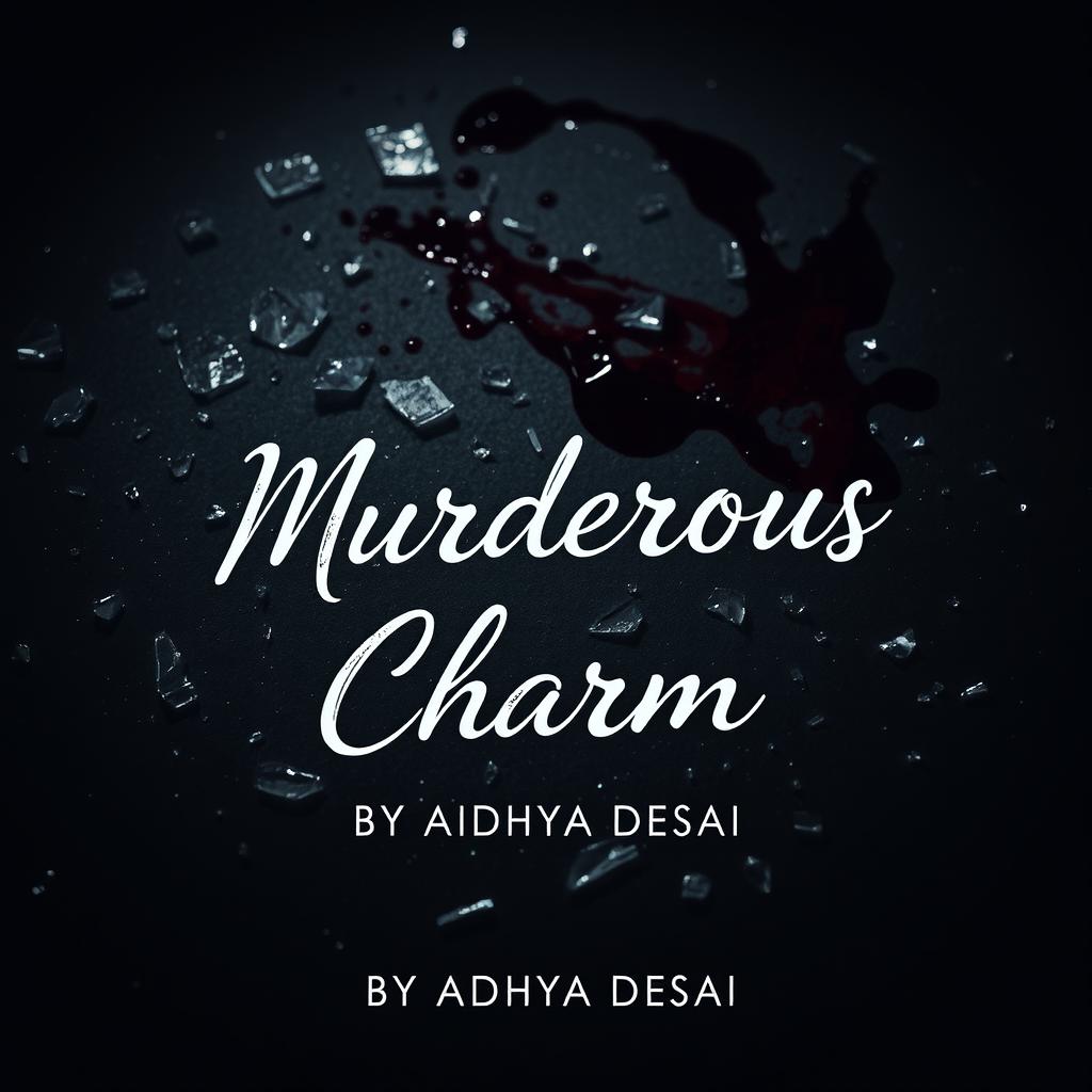 A dramatic and dark composition featuring shattered glass scattered across the ground, with real blood stains vividly contrasting against a dark surface