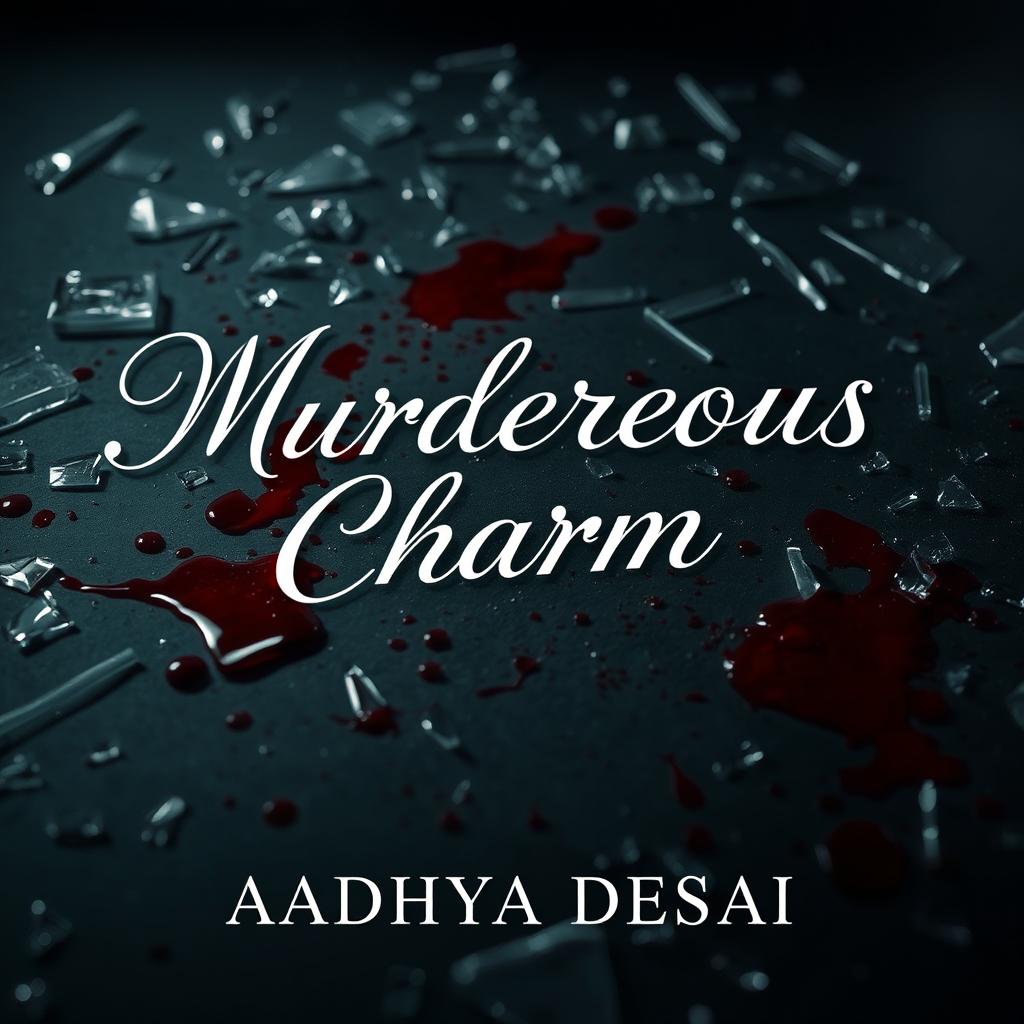 A dramatic and dark composition featuring shattered glass scattered across the ground, with real blood stains vividly contrasting against a dark surface