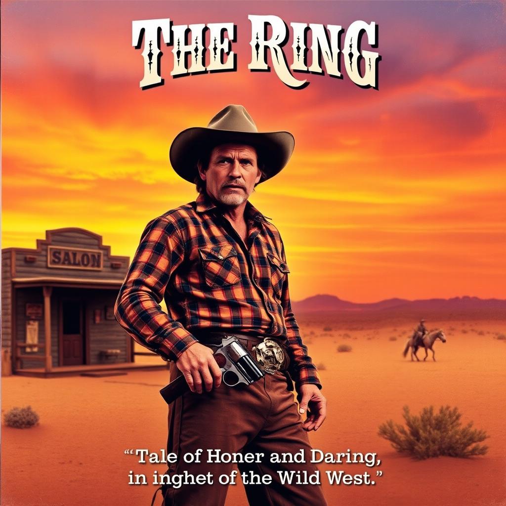 A vintage Western movie poster titled 'The Ring', featuring a rugged, weathered cowboy in a dusty desert setting