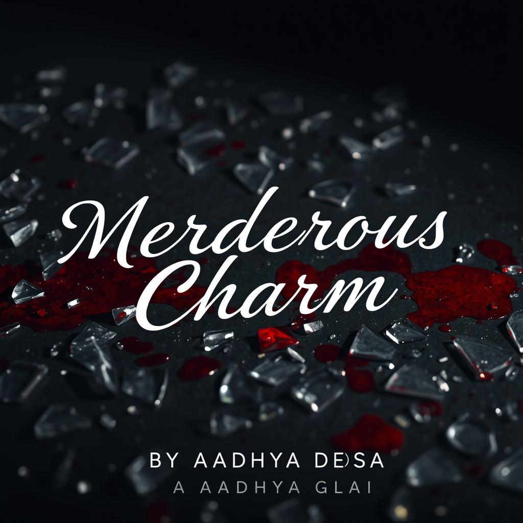 A dramatic and dark composition featuring shattered glass scattered across the ground, with real blood stains vividly contrasting against a dark surface