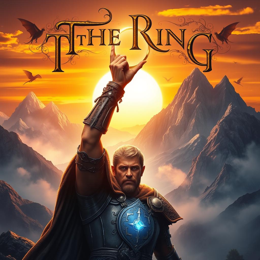 A striking fantasy poster titled 'The Ring', featuring a heroic scene in a mystical landscape
