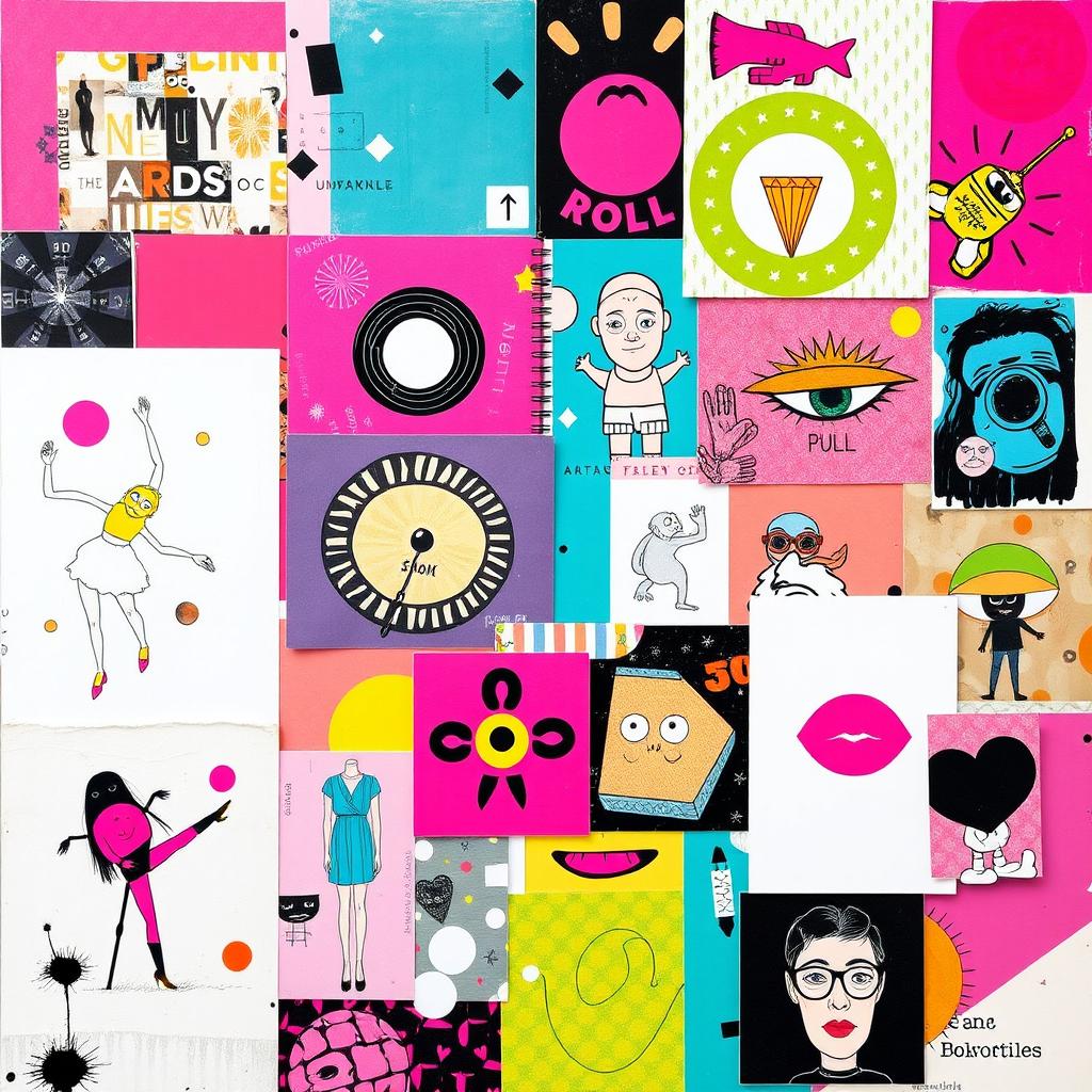 A dynamic and funky collage that blends various images in a creative and unconventional manner