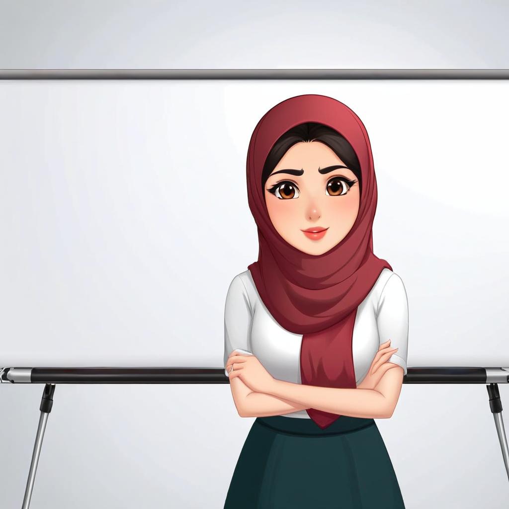 عکس این معلم رو با دست به سینه نبودن کنار همین تخته بساز و عکس این معلم رو در حالی که به تخته اشاره میکند با همین پس زمینه بساز