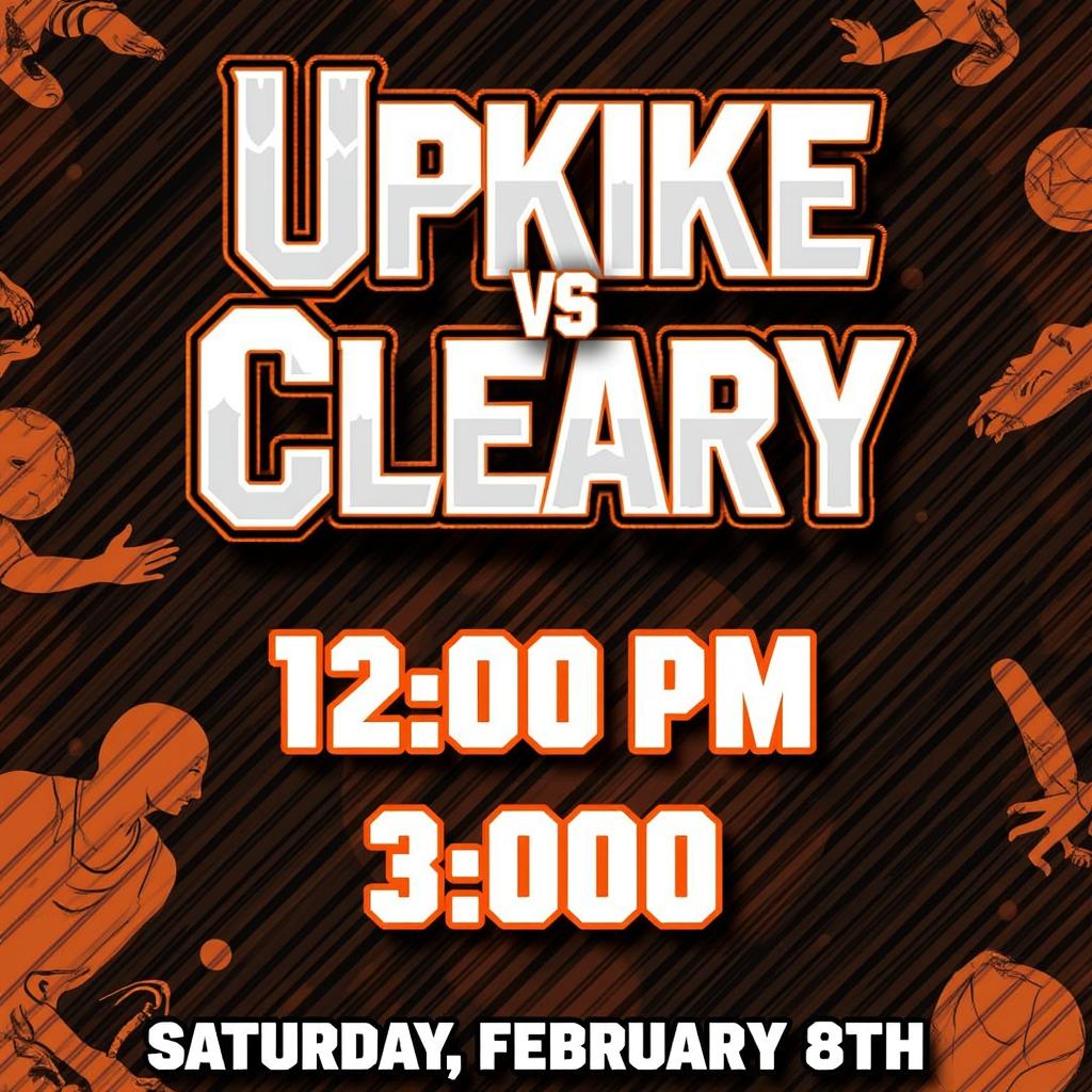 A vibrant and energetic flyer for the UPike vs Cleary University sports event