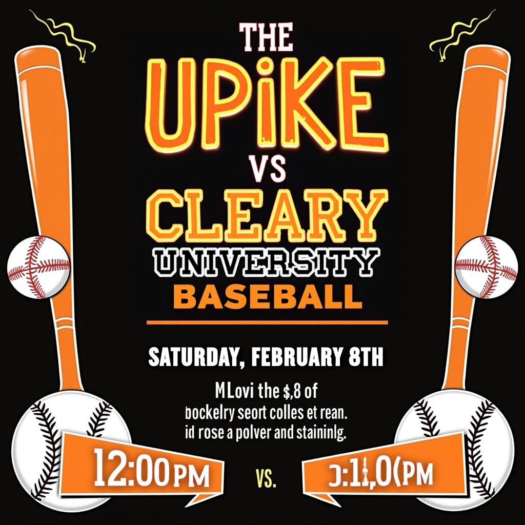 An engaging flyer for the baseball event featuring UPike vs Cleary University