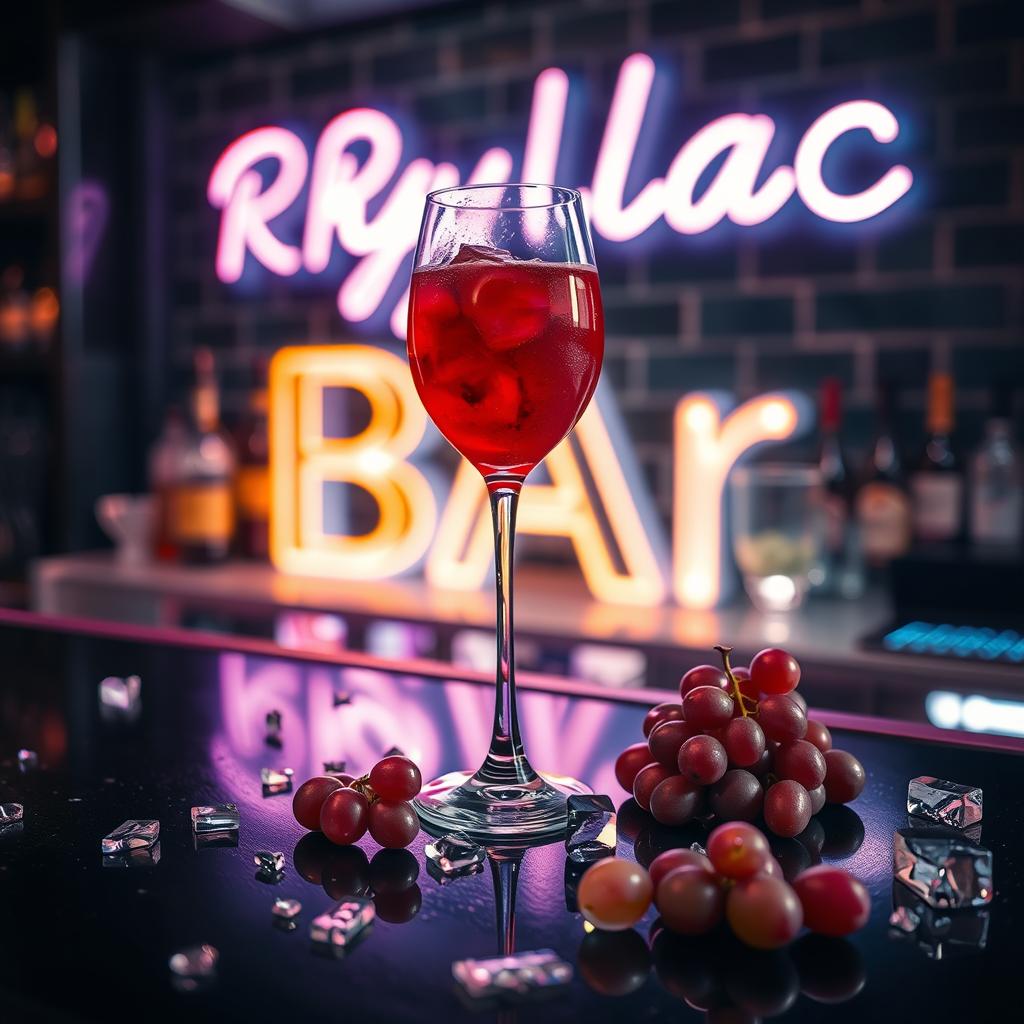 A delicious-looking sangria in a wine glass placed on a sleek black bar countertop