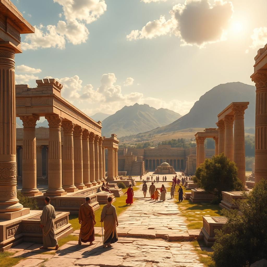 A stunning depiction of Persepolis (Takhte Jamshid) in ancient Persia during the Achaemenid Empire