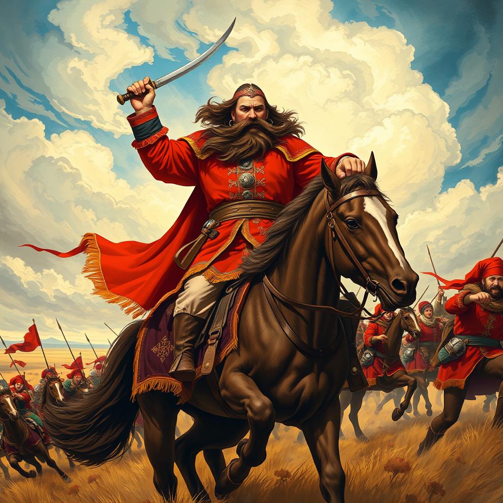 An evocative illustration inspired by Nikolai Gogol's 'Taras Bulba', showcasing a thrilling battle scene