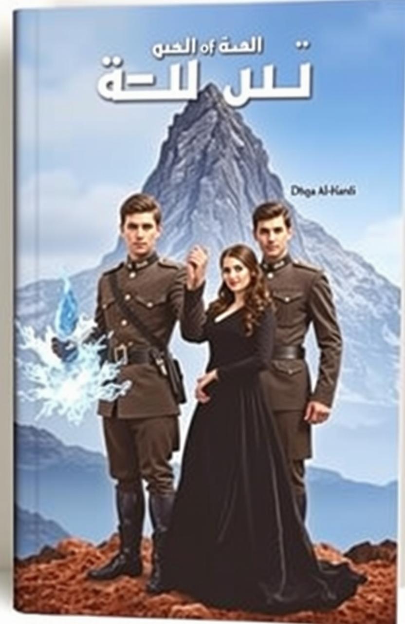 A captivating book cover featuring two young men dressed in soldier uniforms, clasping hands, with one hand glowing with water and the other with wind
