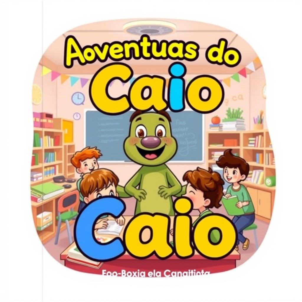 Book cover for 'Aventuras do Caio', featuring Caio the mascot, designed as a relatable student character
