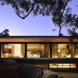 A modern house showcasing state-of-the-art architecture, displaying clean lines, large windows, and minimalist design