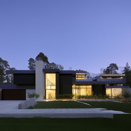 A modern house showcasing state-of-the-art architecture, displaying clean lines, large windows, and minimalist design