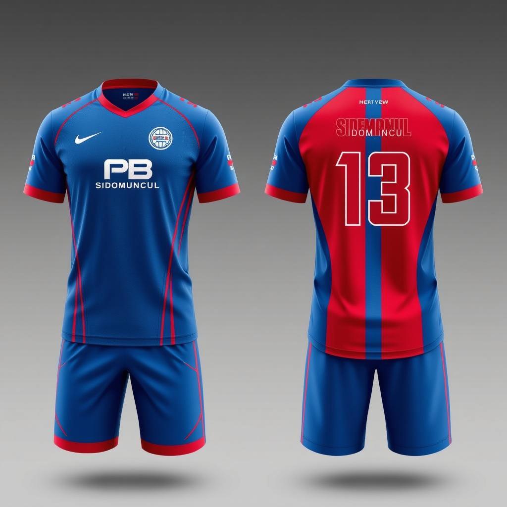 A dynamic sports jersey design featuring a blue and red color scheme