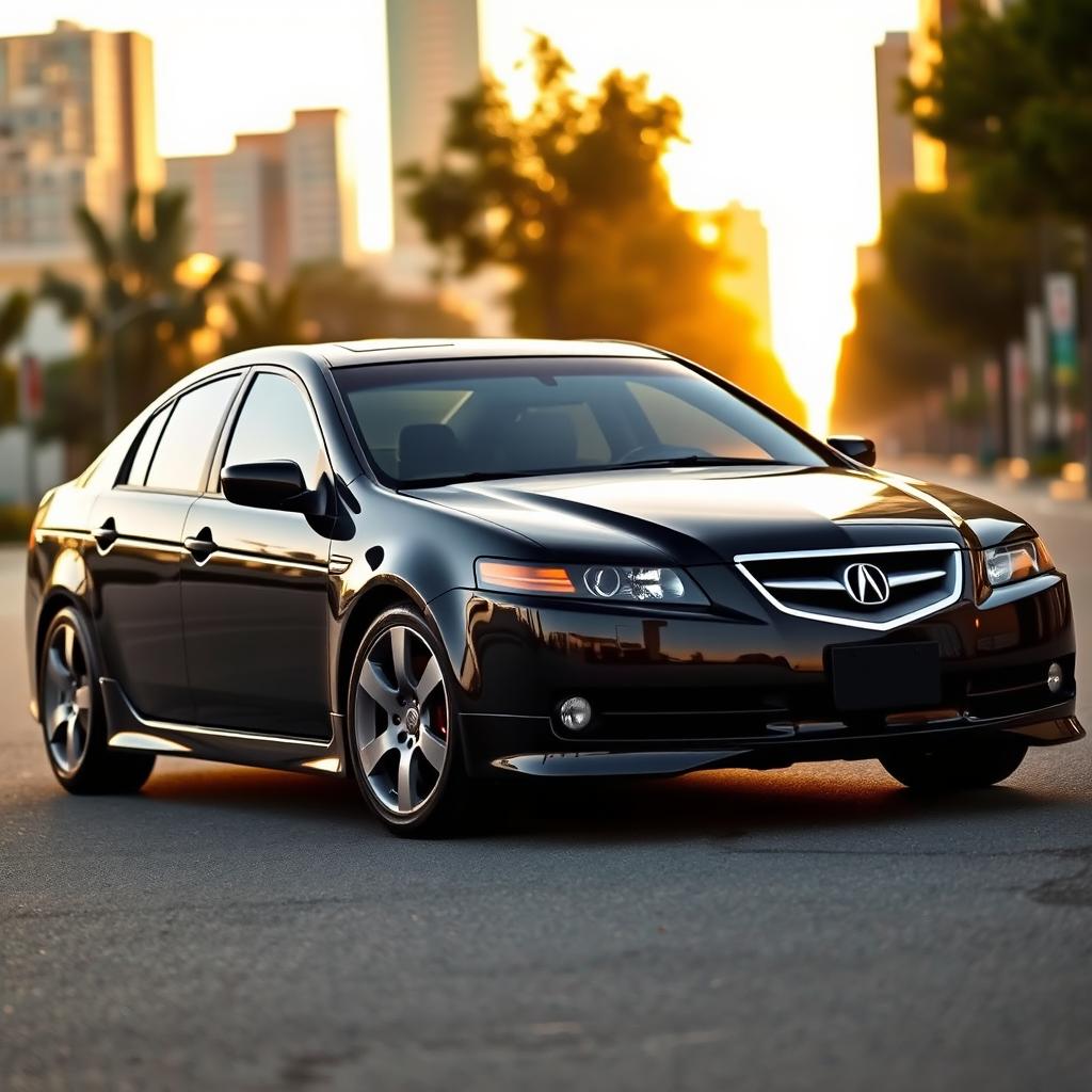 A sleek and stylish 2005 Acura TL, parked in an urban setting, showcasing its elegant lines and distinctive front grille