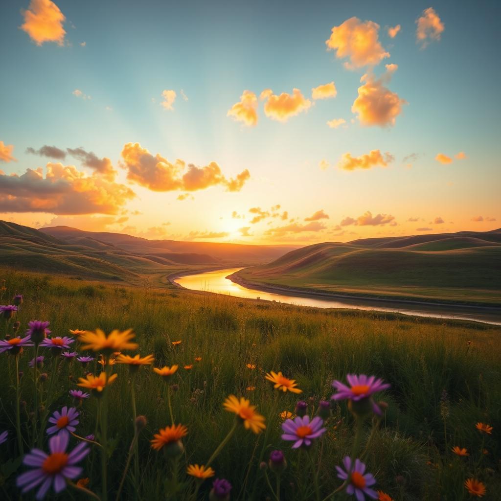 An aesthetically pleasing photo featuring a serene landscape at sunset