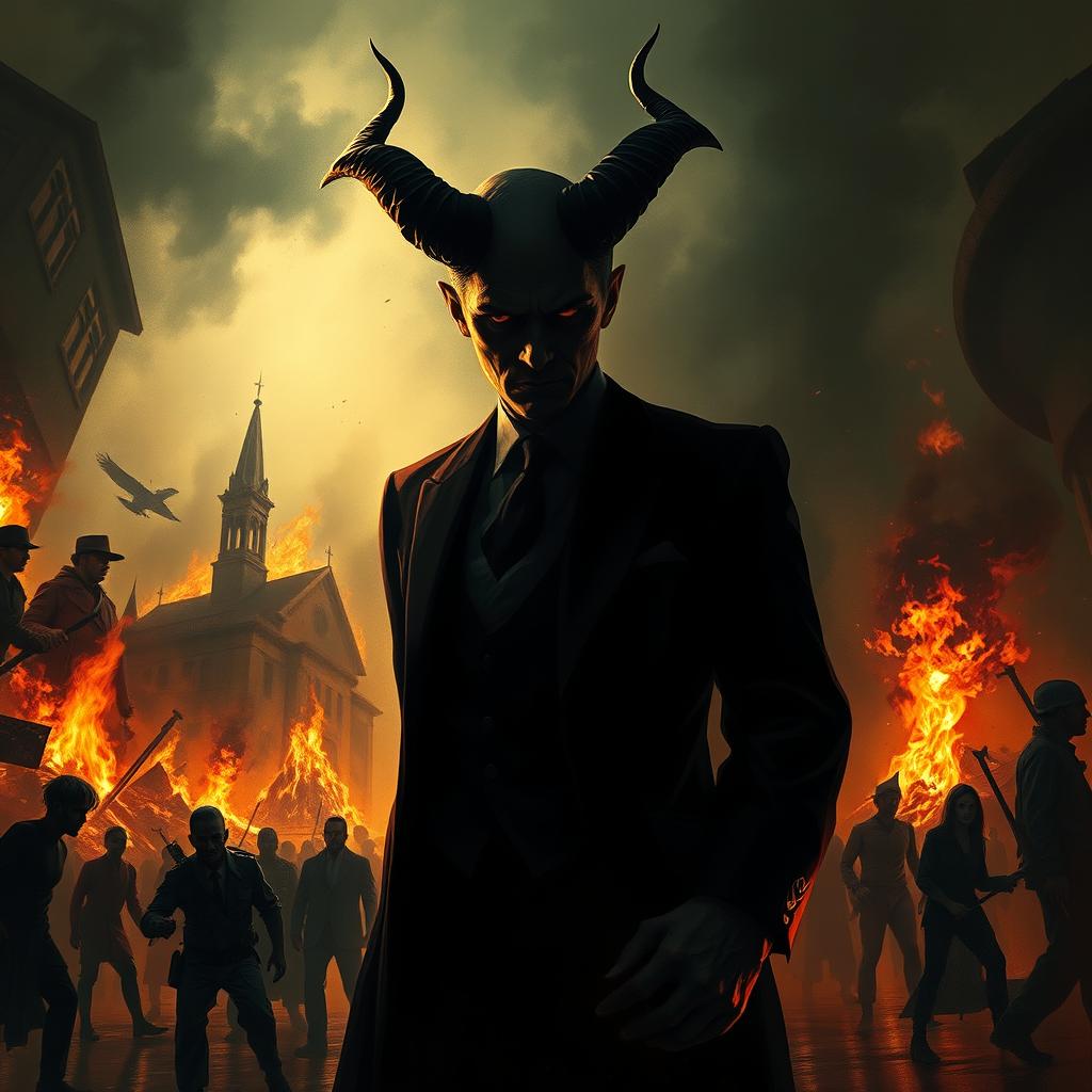 A dramatic and powerful depiction of a shadowy figure representing a character inspired by political themes