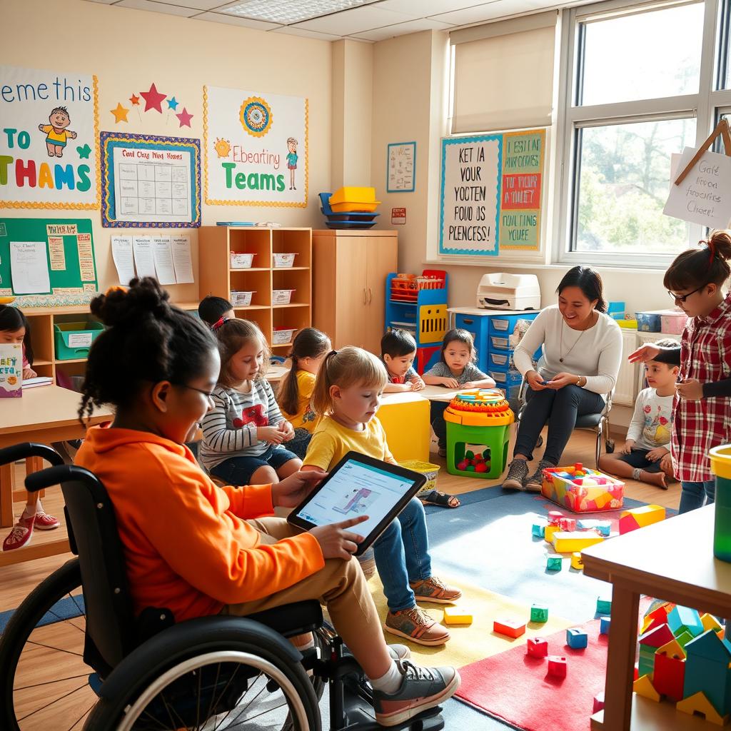 A vibrant classroom scene dedicated to special education for children with disabilities