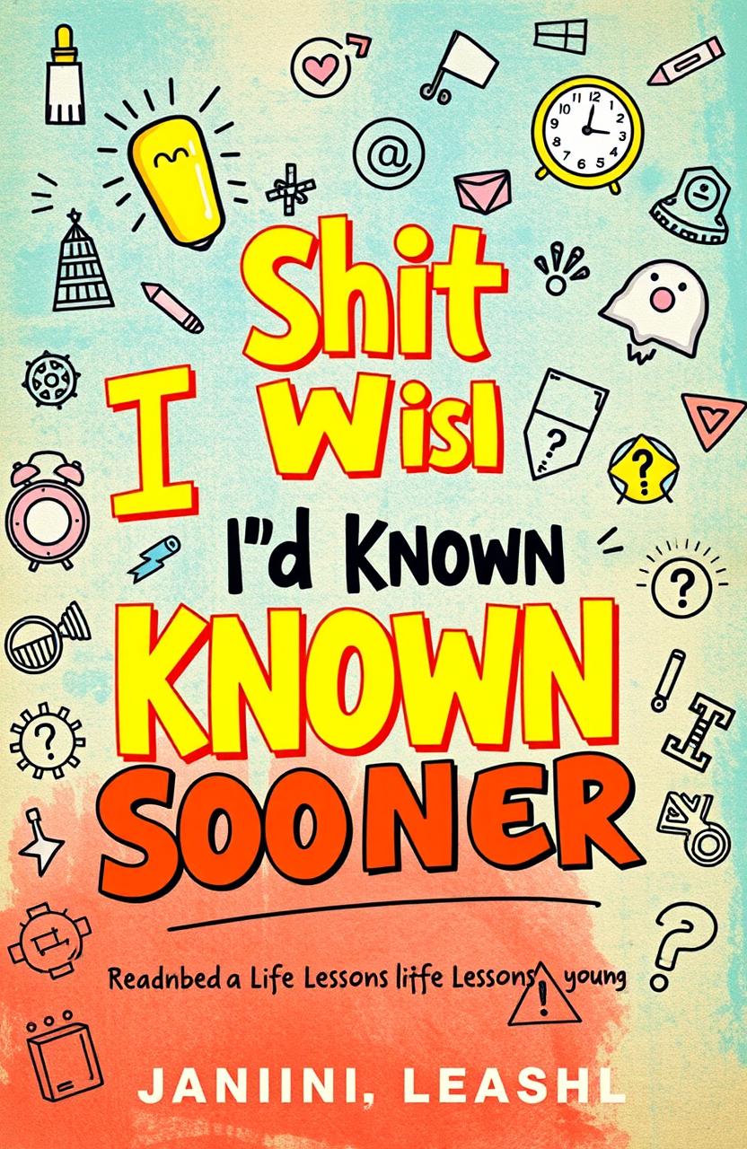 A vibrant and eye-catching book cover for a book titled 'Shit I Wish I'd Known Sooner'