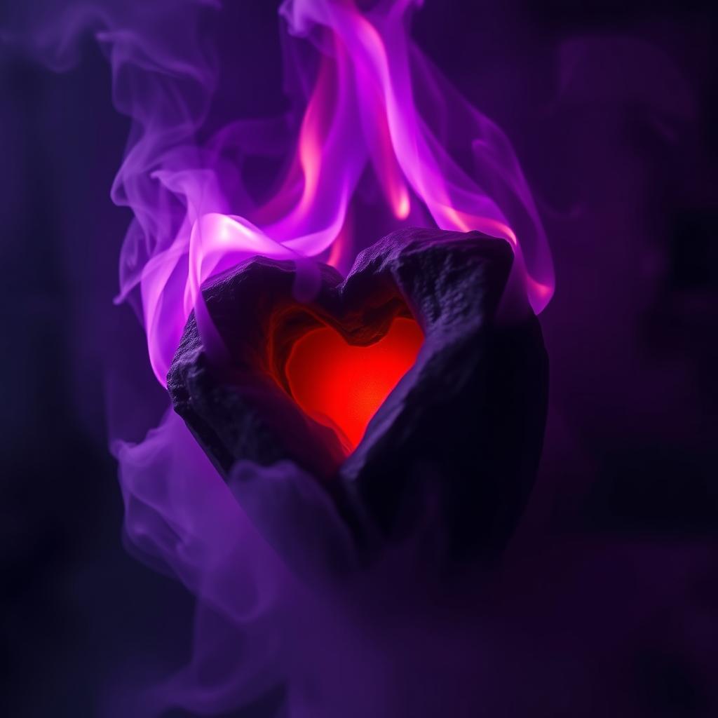 A mysterious purple-black wandering flame with a bright red heart visible within, creating a striking contrast