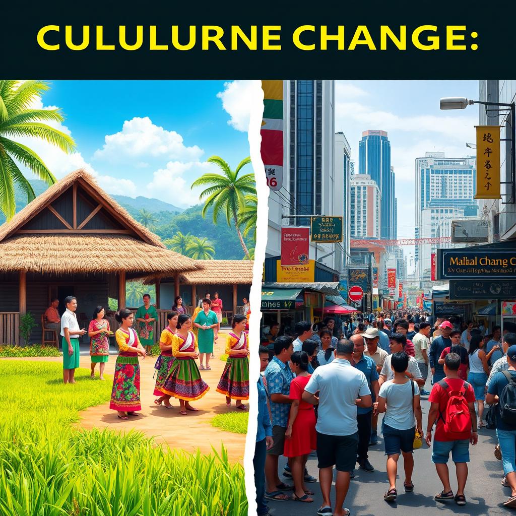 A visual representation of cultural change in the Philippines, showing a vibrant split scene