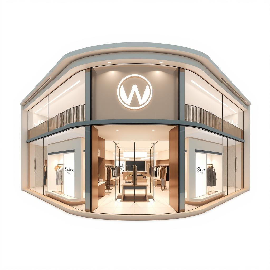 A modern and simplified design concept for a women's boutique shop, with a total circumference of 27