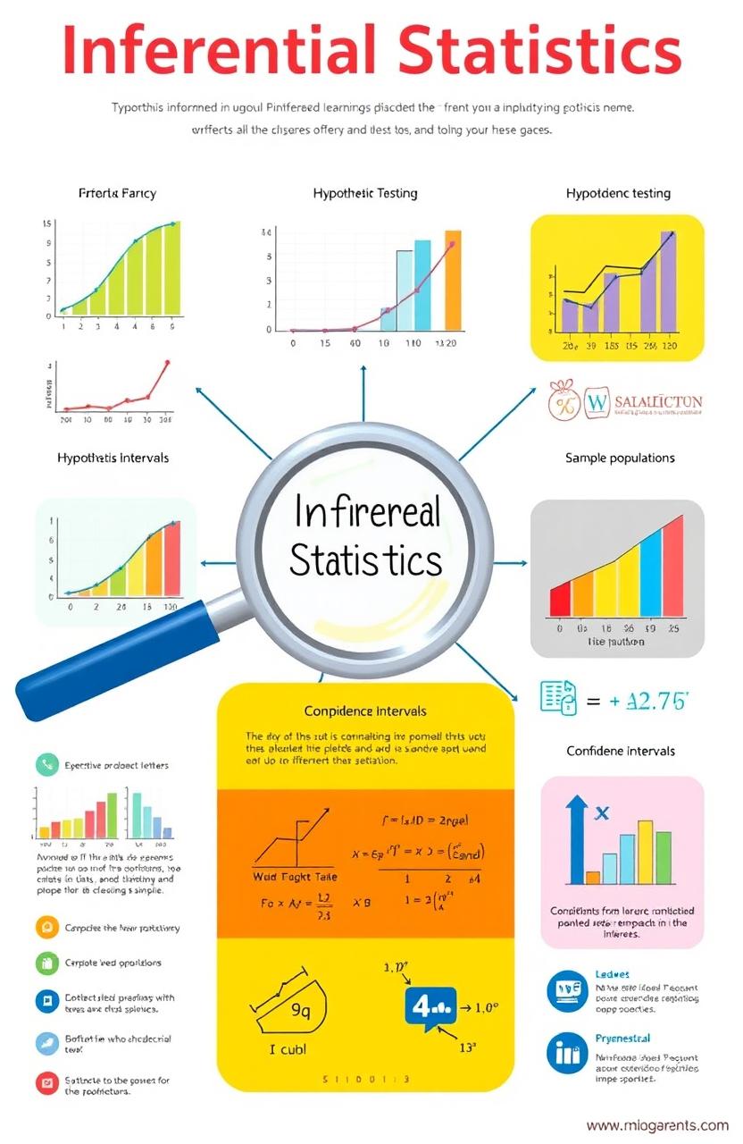 A visually engaging infographic illustrating the concept of Inferential Statistics