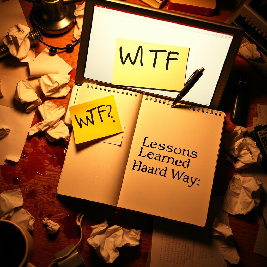 A cluttered desk scene capturing 'Trial, Error, and a Whole Lot of WTF'