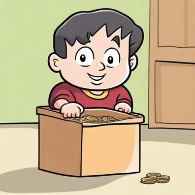 In the cartoon, a character drops a coin into the alms box as an act of charity.