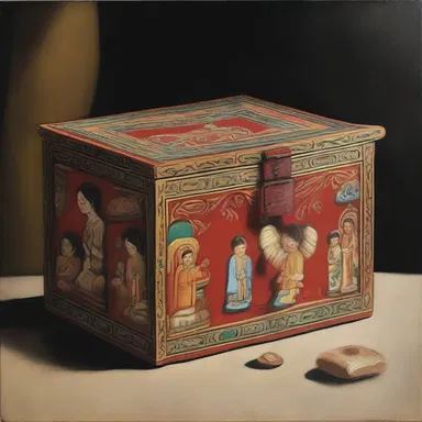 The artist painted a detailed depiction of the alms box in their artwork.