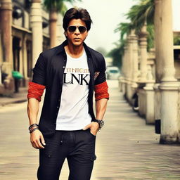 Shah Rukh Khan wearing a stylish Dunki brand shirt