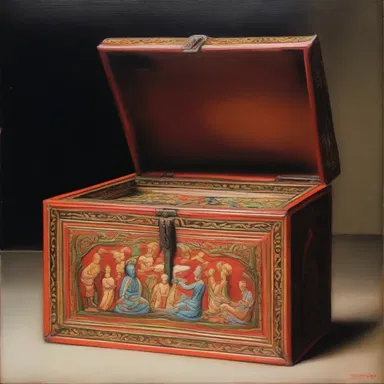 The artist painted a detailed depiction of the alms box in their artwork.