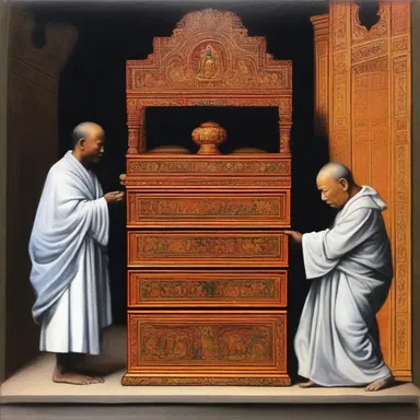 The artist painted a detailed depiction of the alms box in their artwork.