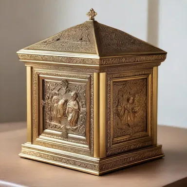 The designer included an ornate alms box as part of the church's interior design.