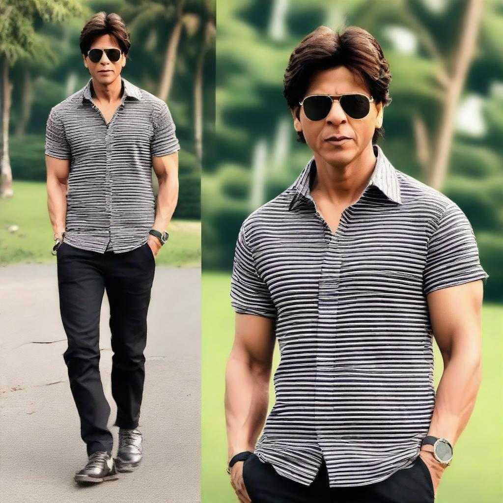 Shah Rukh Khan wearing a stylish Dunki brand shirt