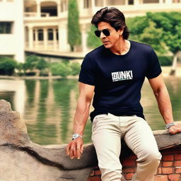 Shah Rukh Khan wearing a stylish Dunki brand shirt