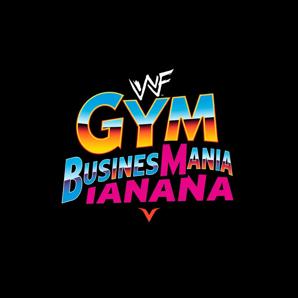 A vintage WWF WrestleMania-inspired logo featuring the text 'GYMBUSINESSMANIA'