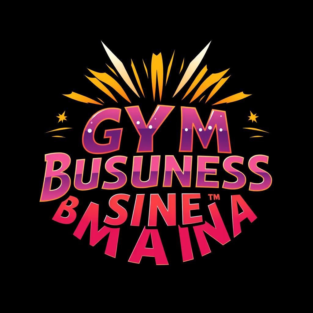 A retro-style logo featuring the text 'GYMBUSINESSMANIA' designed in the iconic WWF WrestleMania font