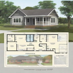 A detailed, architecturally accurate 3-bedroom floor plan in a 23 ft X 60 ft space with distinct sections for kitchen, bathrooms, living area, and bedrooms. Feature modern household amenities in the plan.