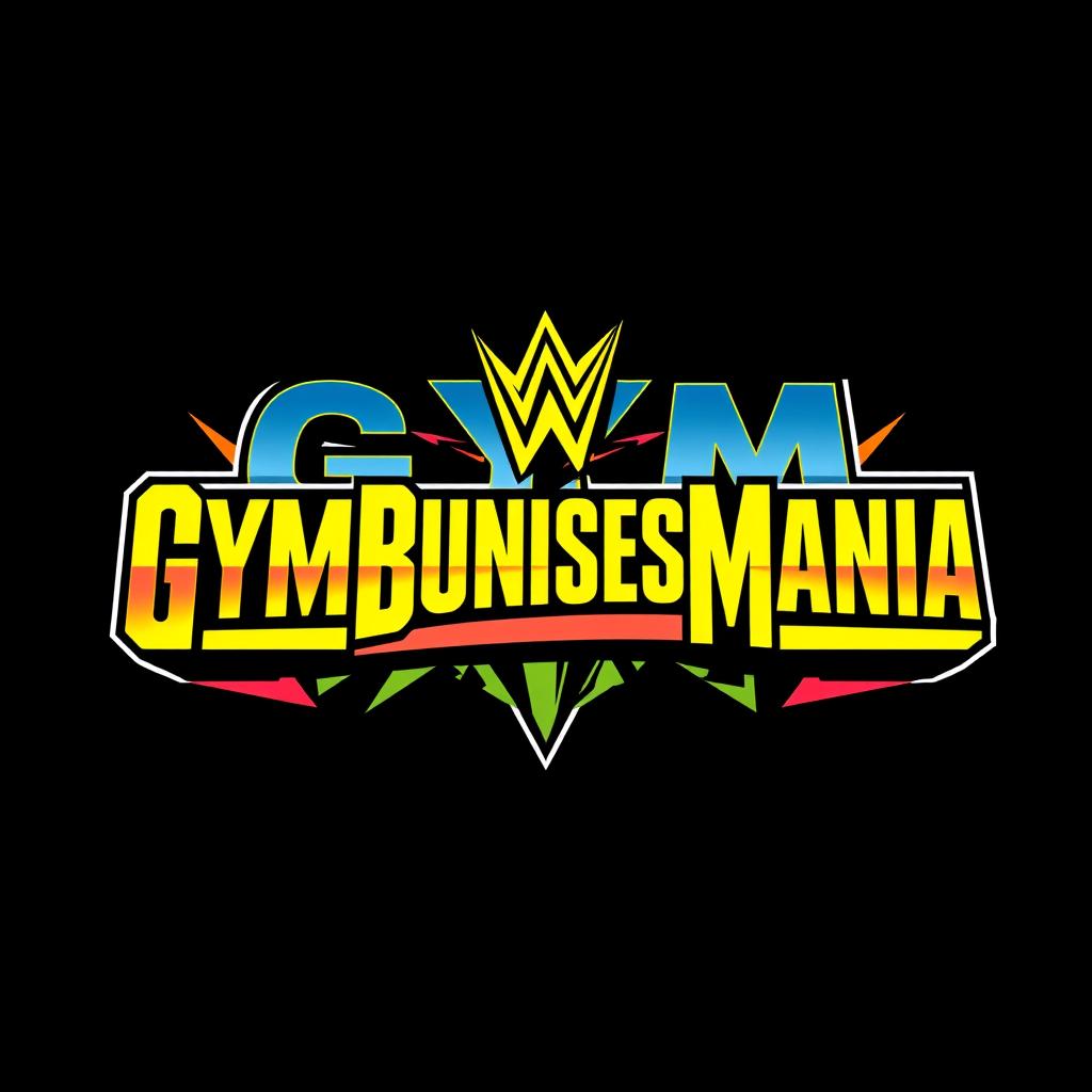 A retro logo designed in the classic WWF WrestleMania font featuring the phrase 'GYMBUSINESSMANIA'