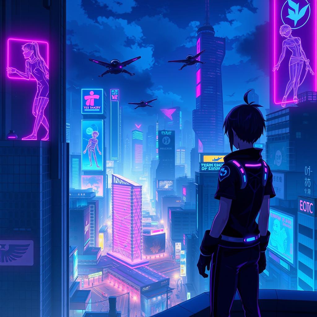 A vivid digital artwork representing the song "Neon Shadows" in an anime style